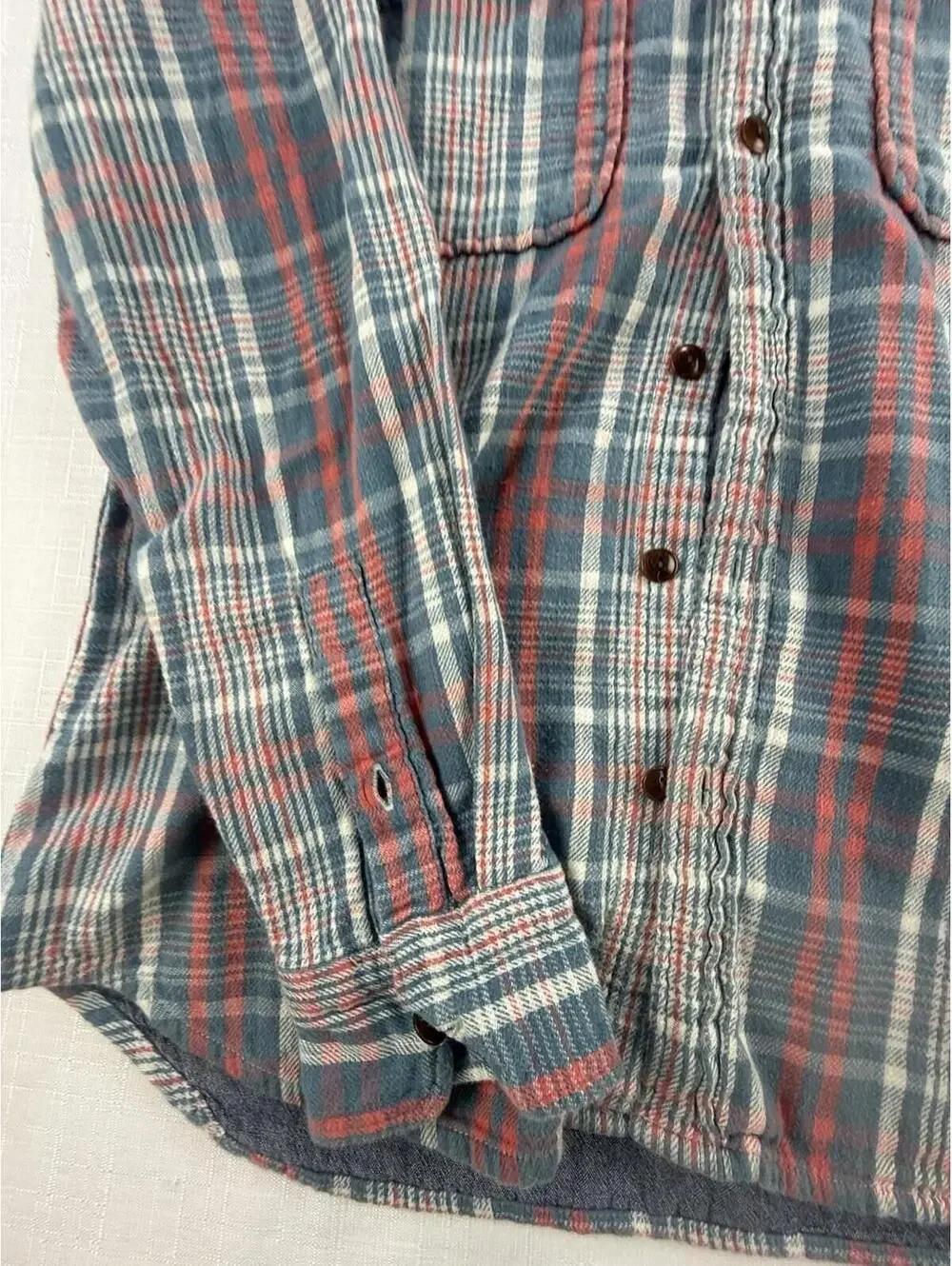 J Crew Slim Fit Plaid Flannel Shirt Jacket Mens Medium Blue Red Button Front